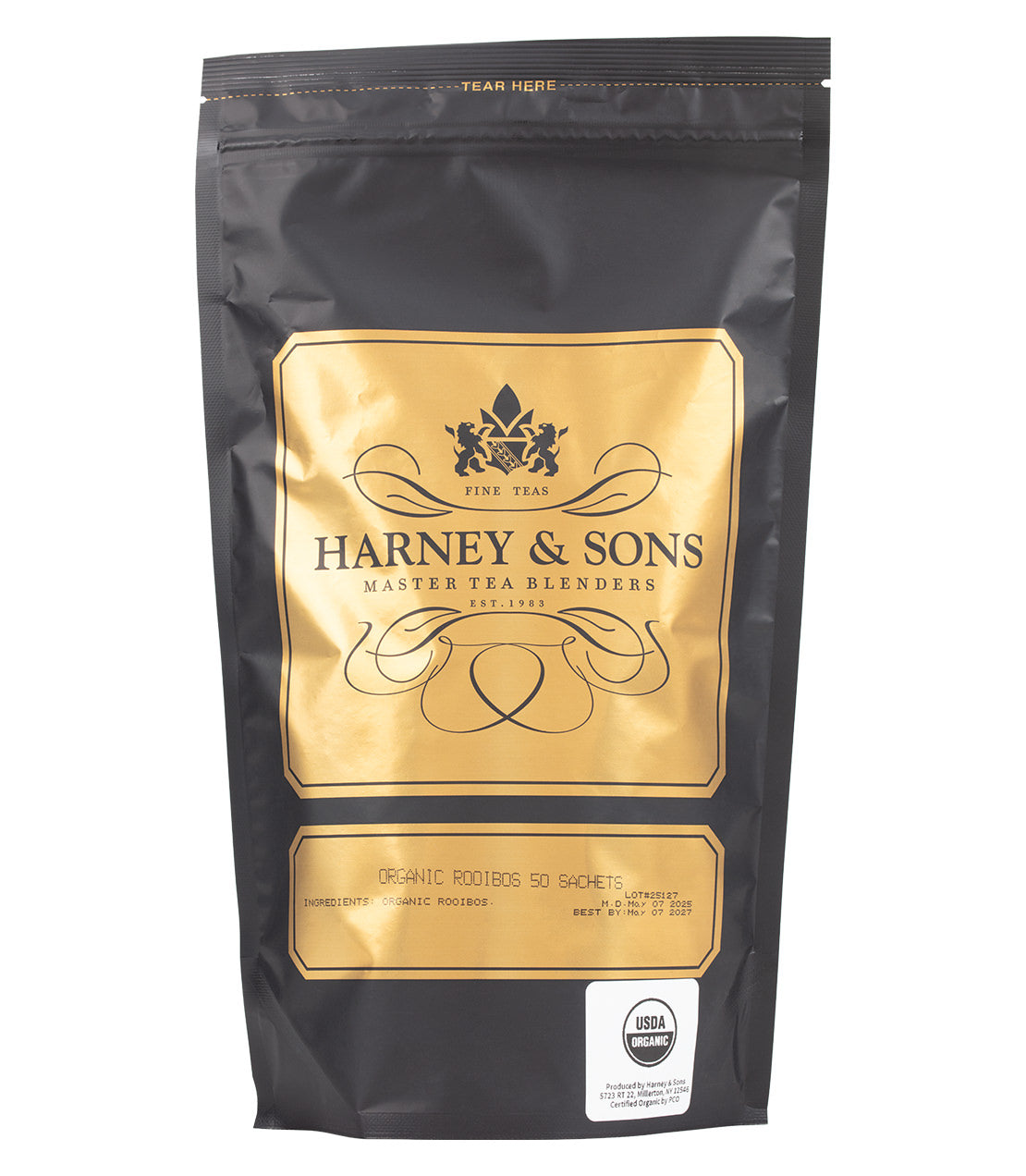 Harney & Sons Fine Teas- Organic Rooibos- Black and Gold Bag of 50 Sachets